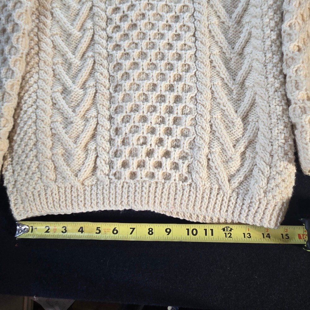 Vintage Handknits Irish Wool Cardigan Cream Aran Cable Knit Sweater Men M *flaw - Picture 7 of 12